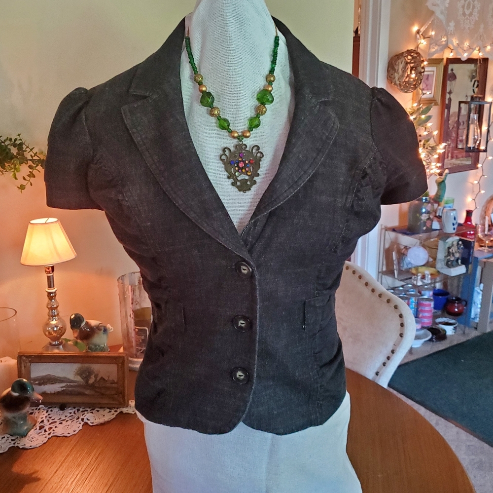 I Z Byer Denim Short Sleeve Blazer L